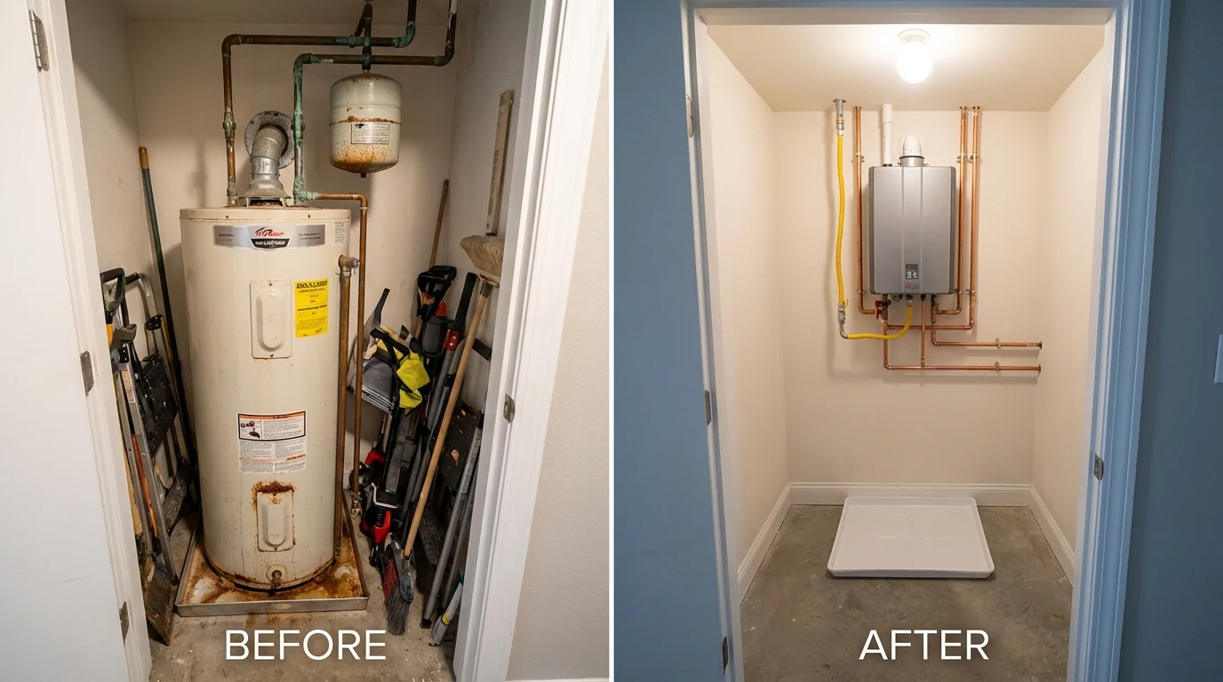 Tank water heater versus wall-mounted tankless unit comparison for Pittsfield, IL homeowners